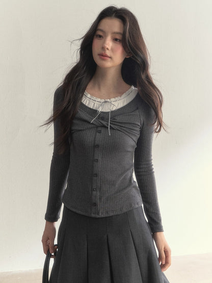 Bow-Tied Knit Long Sleeve T-Shirt