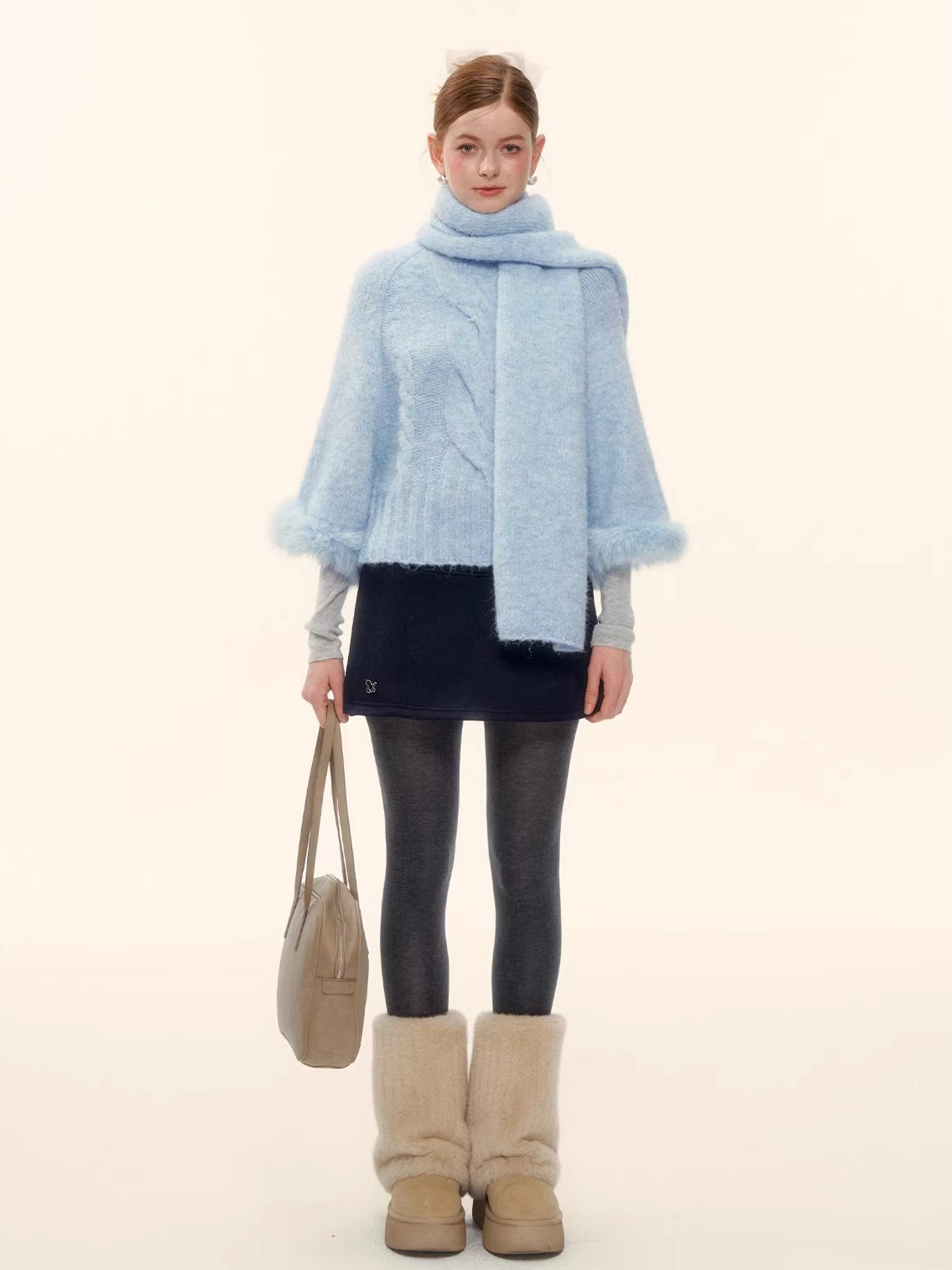 Wool-Blend Cable-Knit Batwing Scarf Sweater