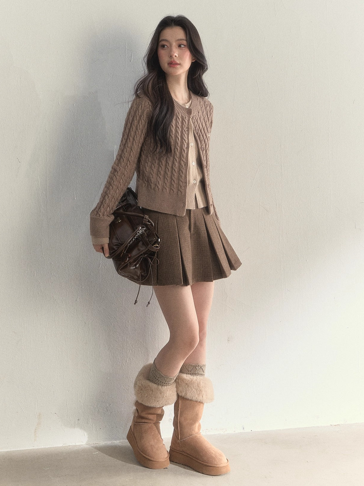 “Hazelnut Latte” Detachable Collar Retro Knit Cardigan