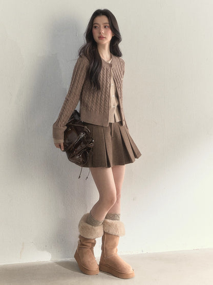 “Hazelnut Latte” Detachable Collar Retro Knit Cardigan