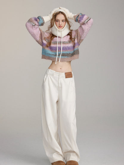 Colorblock Striped Cropped Pullover Sweater