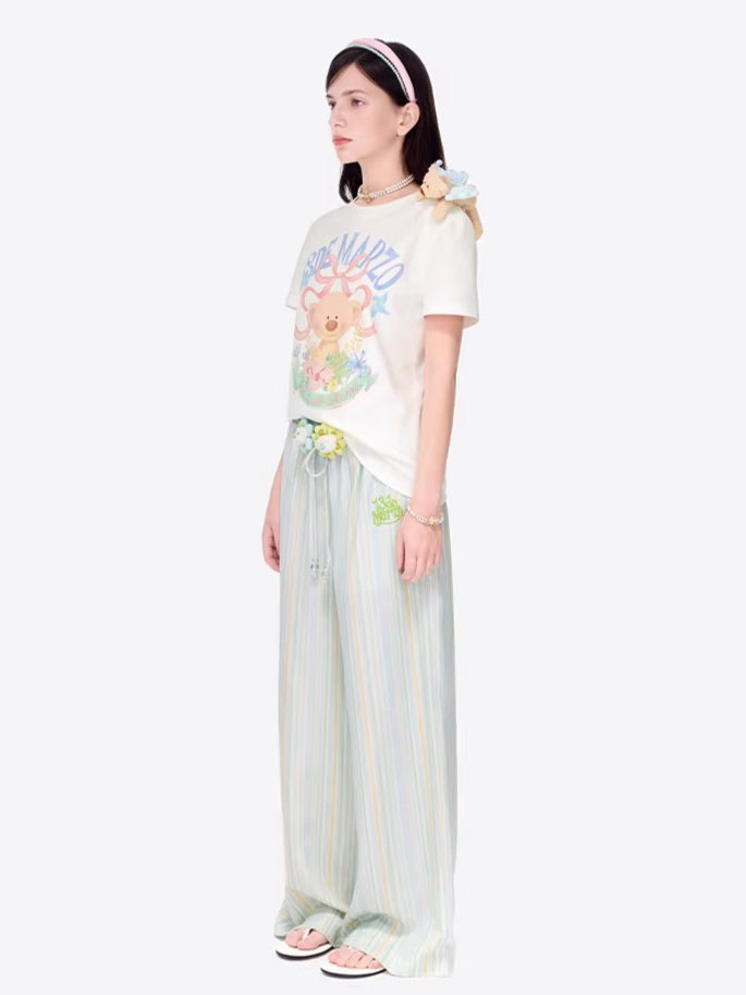 Striped Lyocell Linen Wide-Leg Trousers