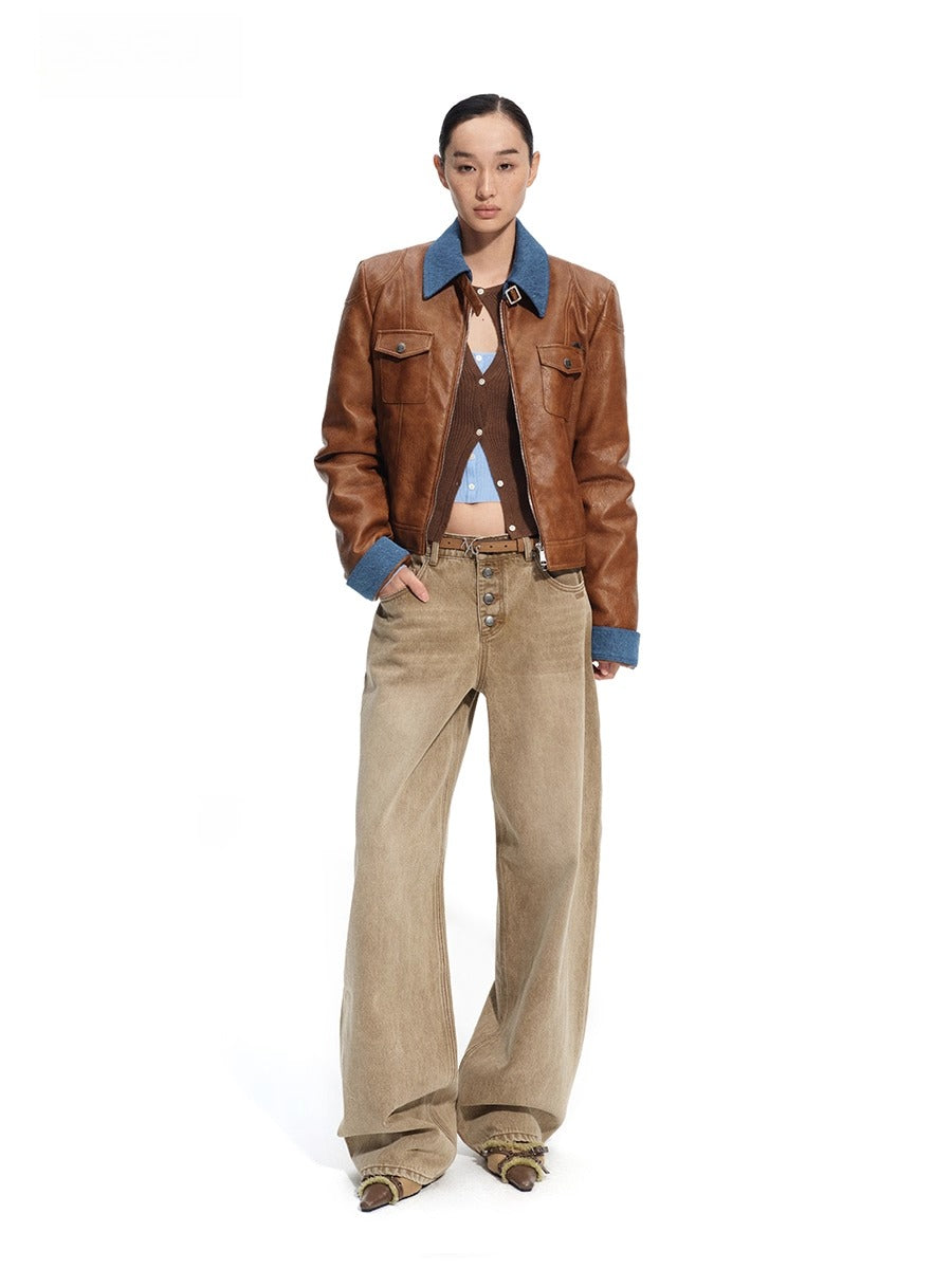 &quot;Rose Series&quot; Faux Shearling PU Leather Jacket
