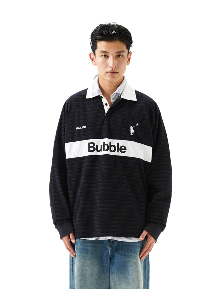 Vintage Striped Color-Block Long Sleeve Polo