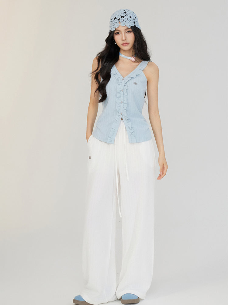 V-neck Lace Ruffled Vest