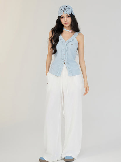 V-neck Lace Ruffled Vest - CHINASQUAD