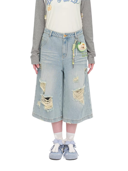 Distressed Cropped Straight-Leg Jeans