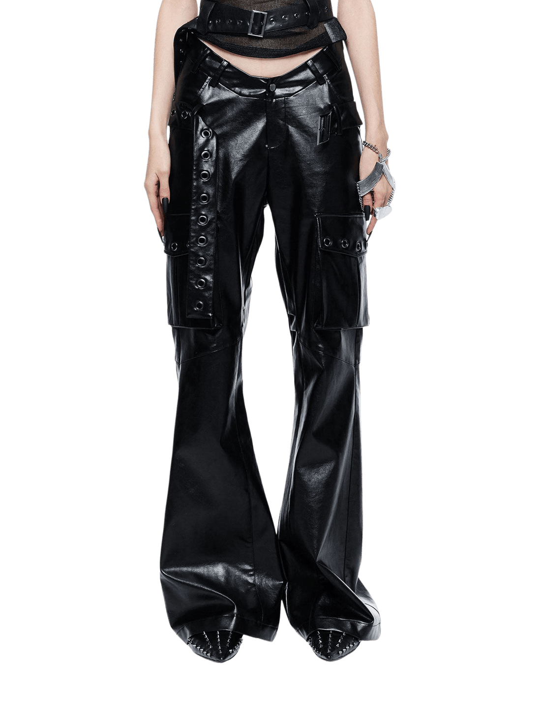Grunge Oversized Faux Leather Cargo Pants