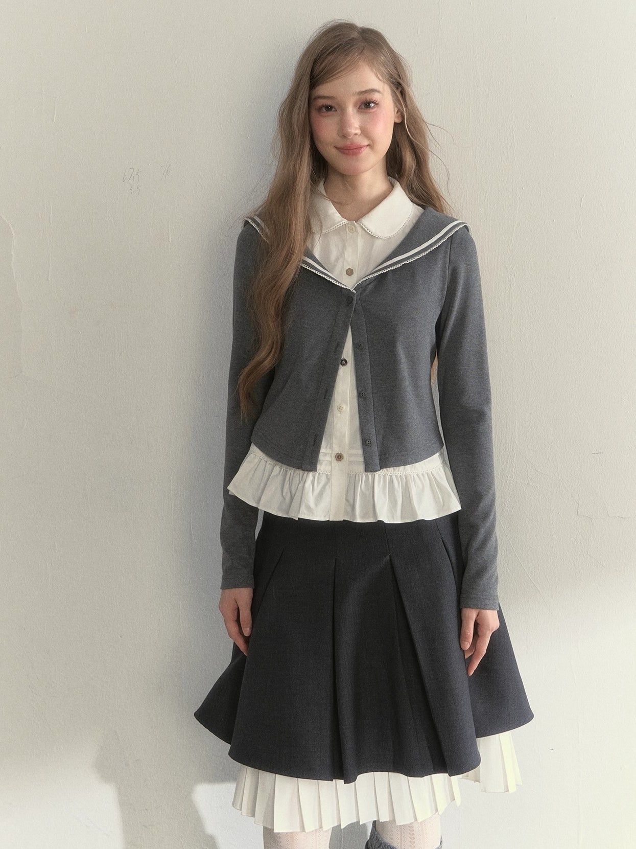 Sailor Collar Academia Style Layered Knit Blouse