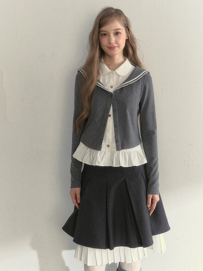 Sailor Collar Academia Style Layered Knit Blouse