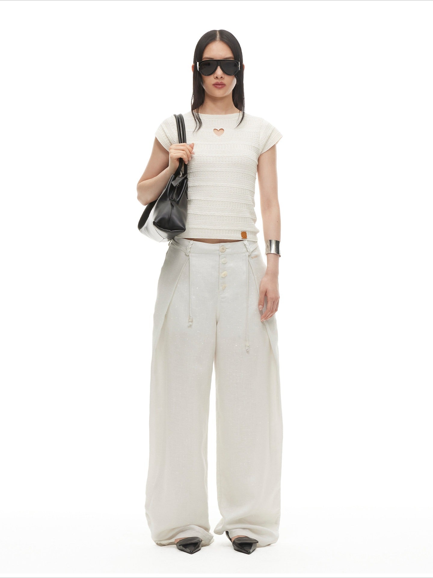 Heart Cut-Out Linen Blend Slim Tee