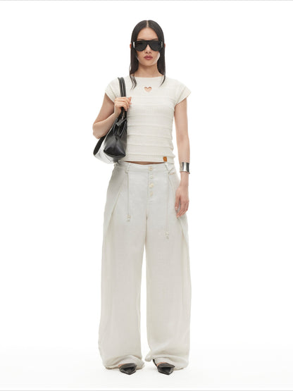 Heart Cut-Out Linen Blend Slim Tee