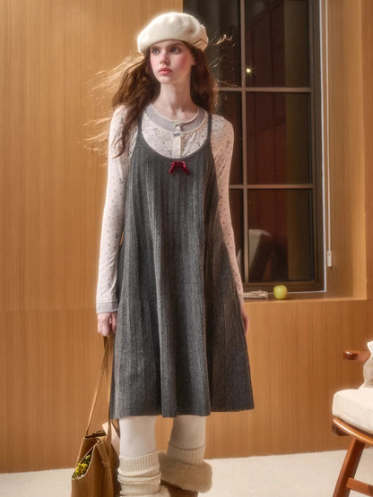 Wool Blend Pleated Knit Midi Dress