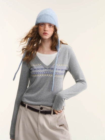 Contrast-Layered Long-Sleeve Tee