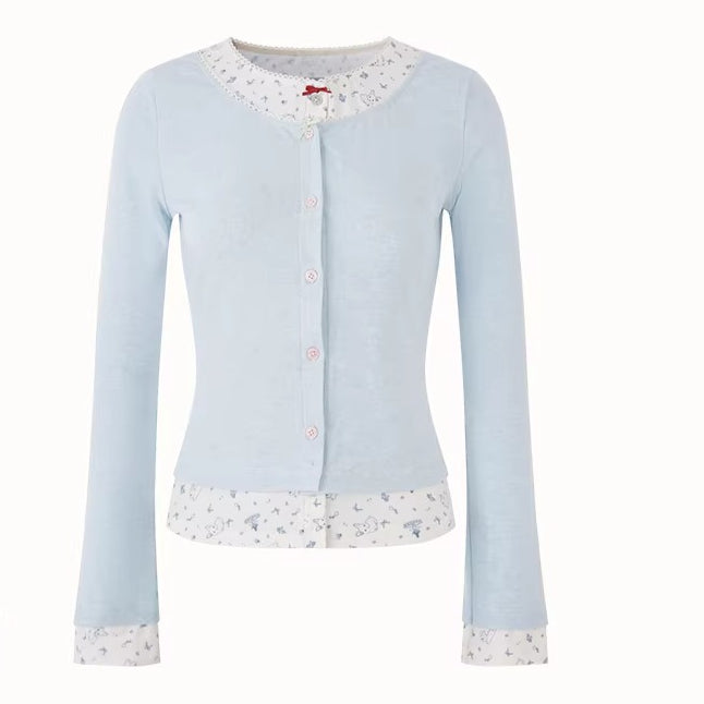 Cotton Layered-Effect Printed Cardigan