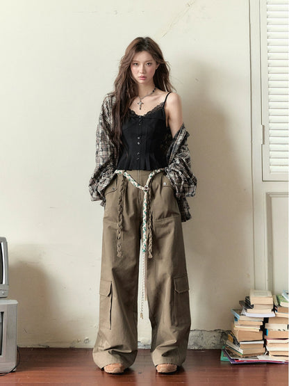 Loose-fitting Straight-leg Pants with Large Pockets