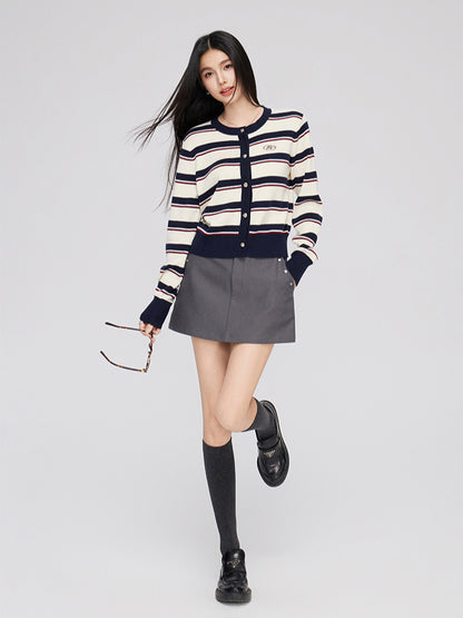 Color-Block Striped Knit Cardigan