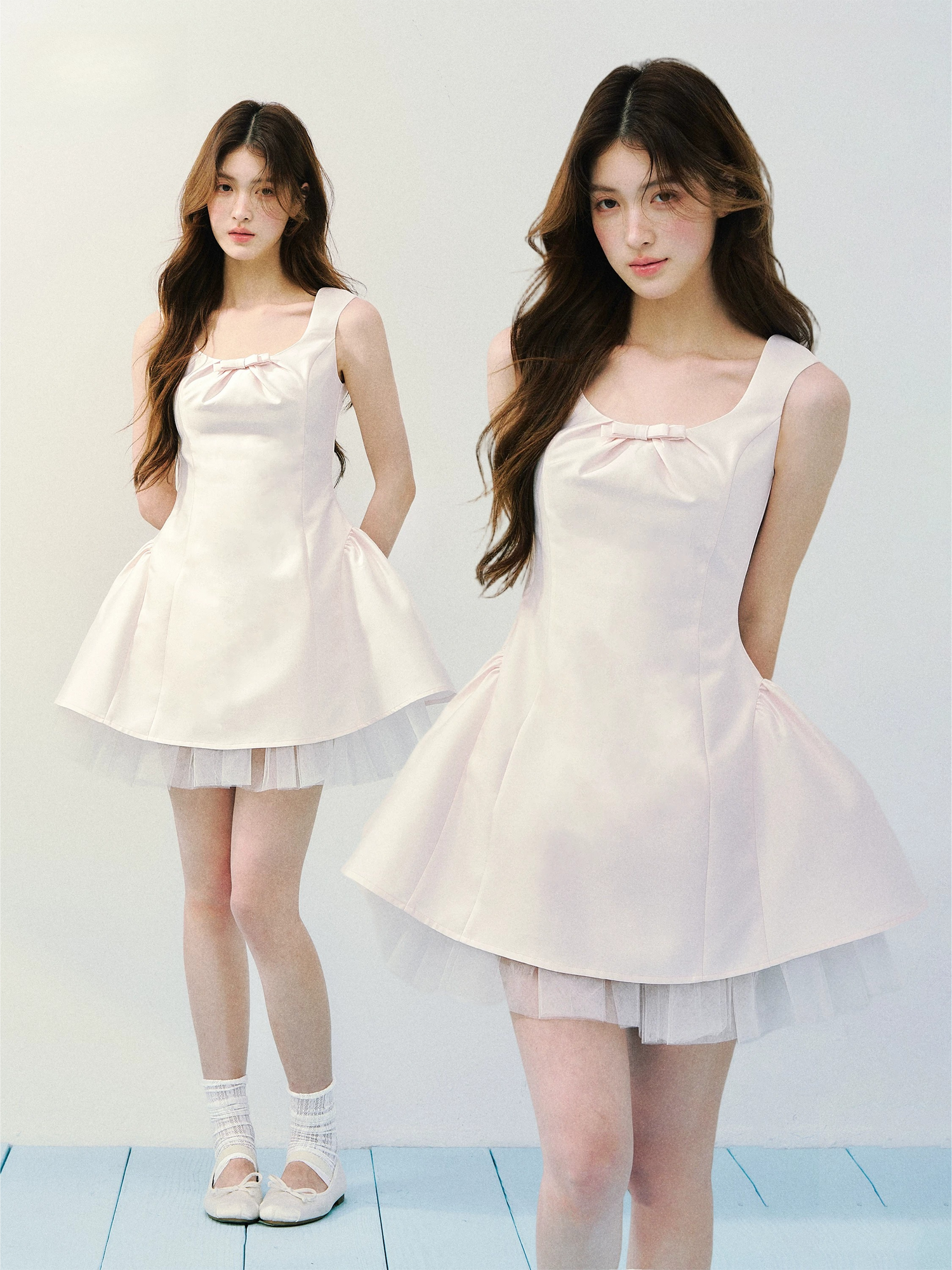 Blush Satin Princess Bubble Hem Dress