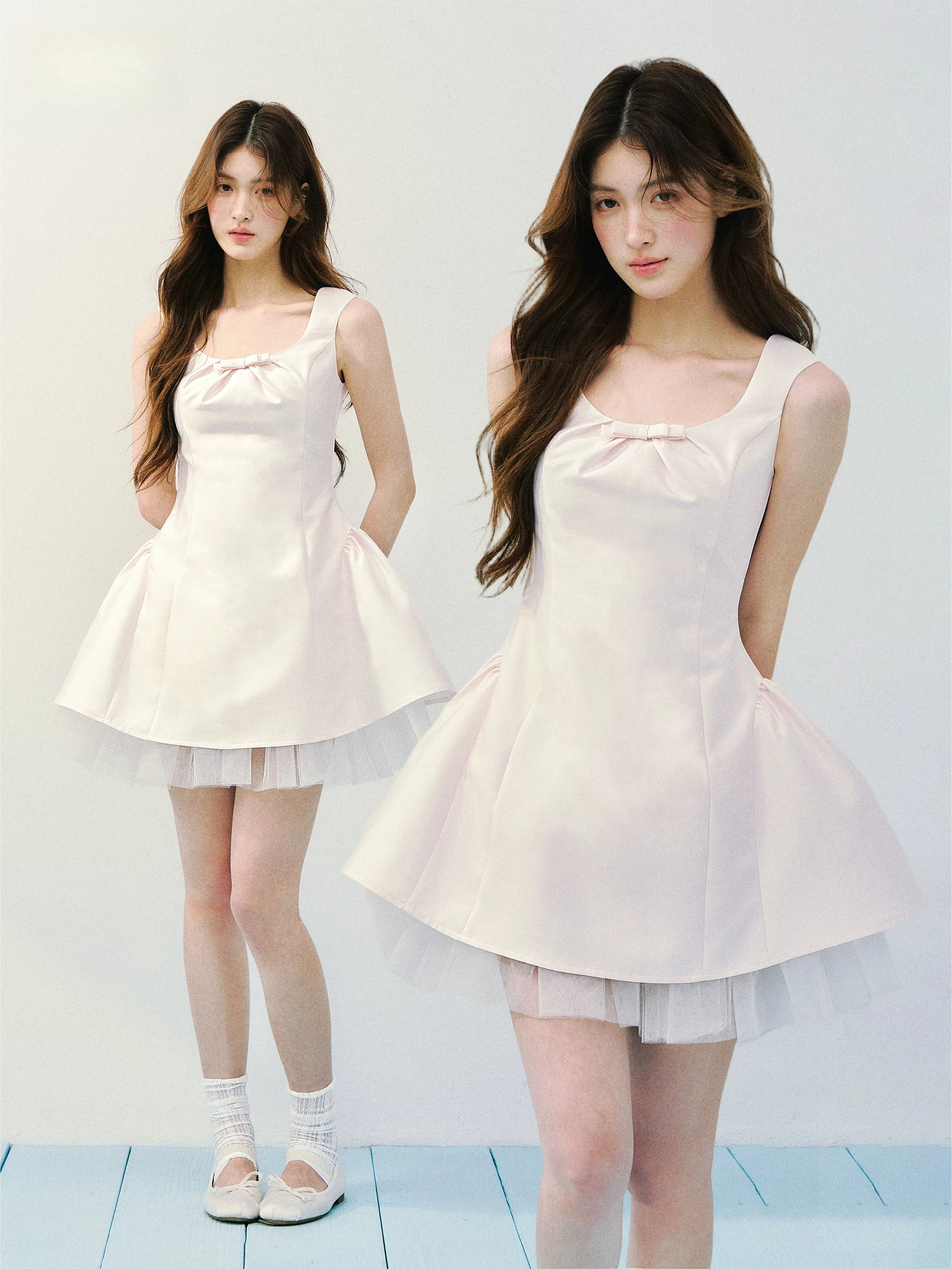 Blush Satin Princess Bubble Hem Dress