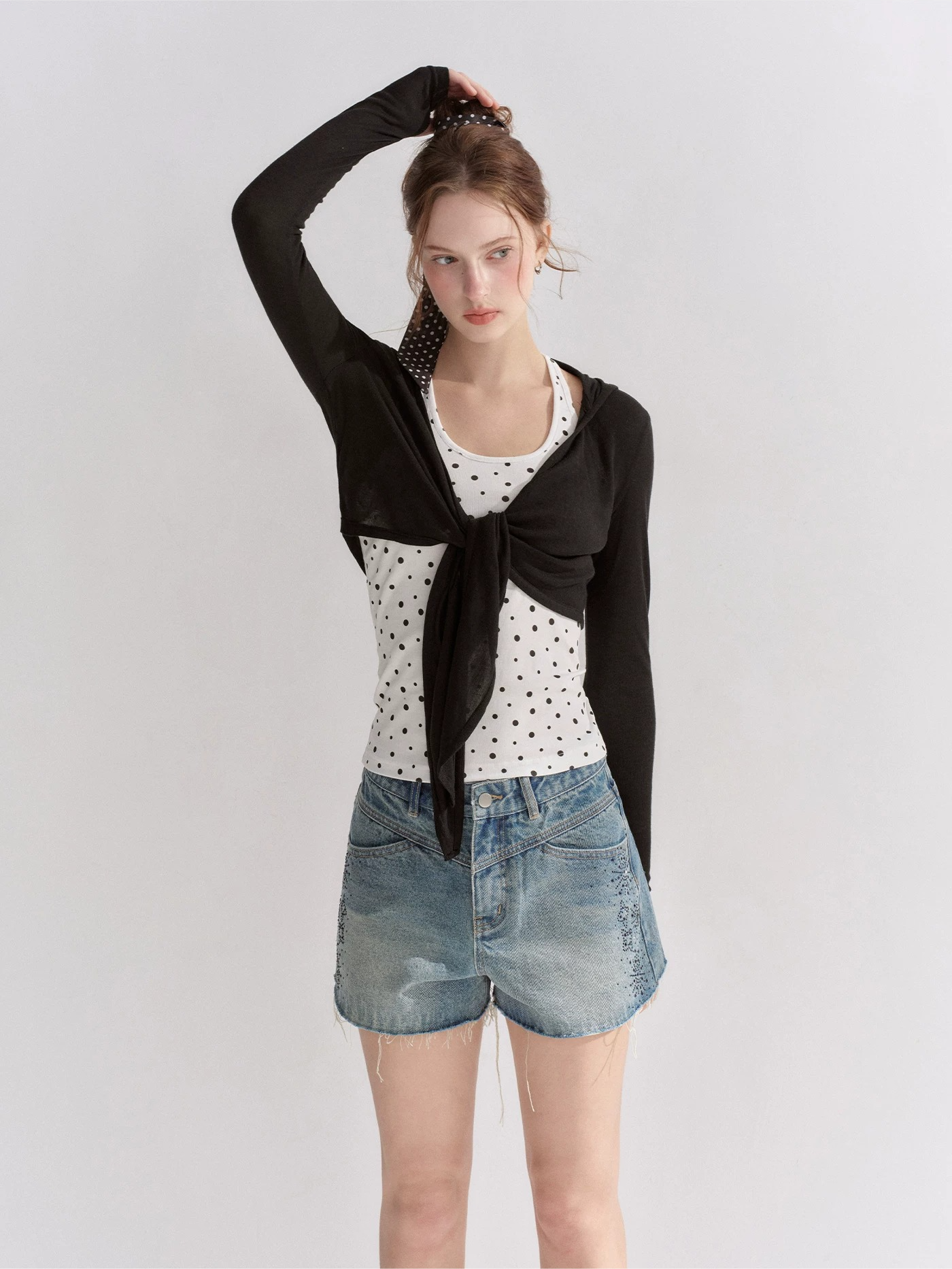 Vintage Washed Crystal-Embellished Denim Shorts
