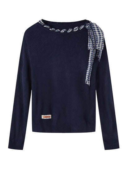 Tie-Up Off-Shoulder Knit Crewneck