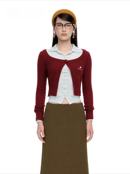Single-Button Wool-Blend Knit Cardigan