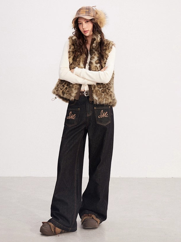 Faux-Fur Panel Vintage Sleeveless Vest