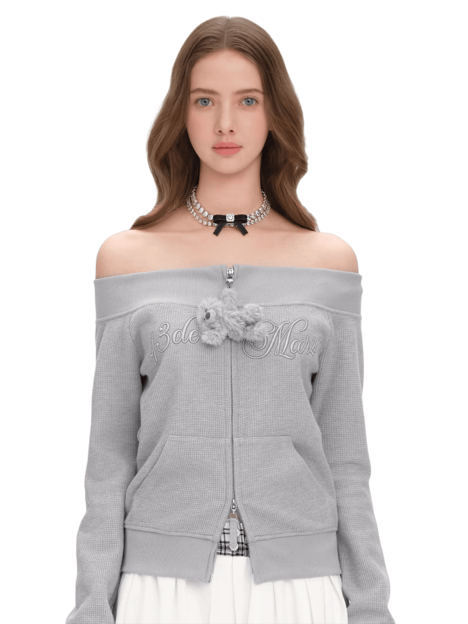 Shimmer Waffle Off-Shoulder Sweatshirt