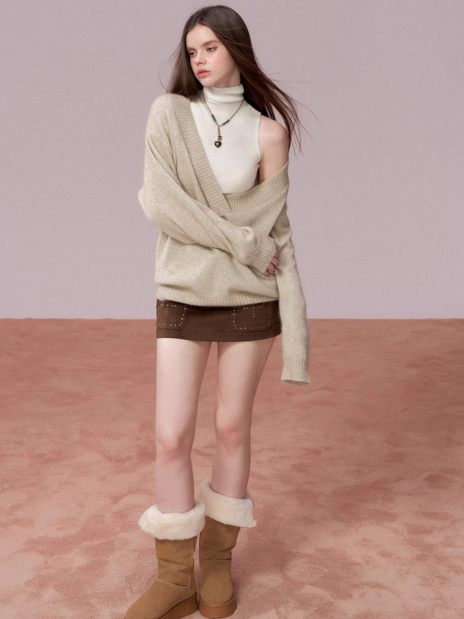 Wool Deep V-Neck Oversized Sweater