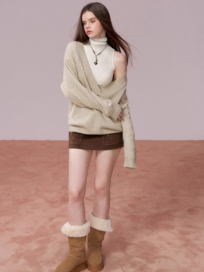 Wool Deep V-Neck Oversized Sweater