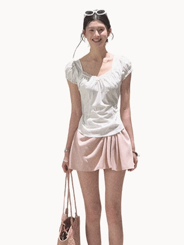 Leather Patch Lyocell–Linen A-Line Skirt