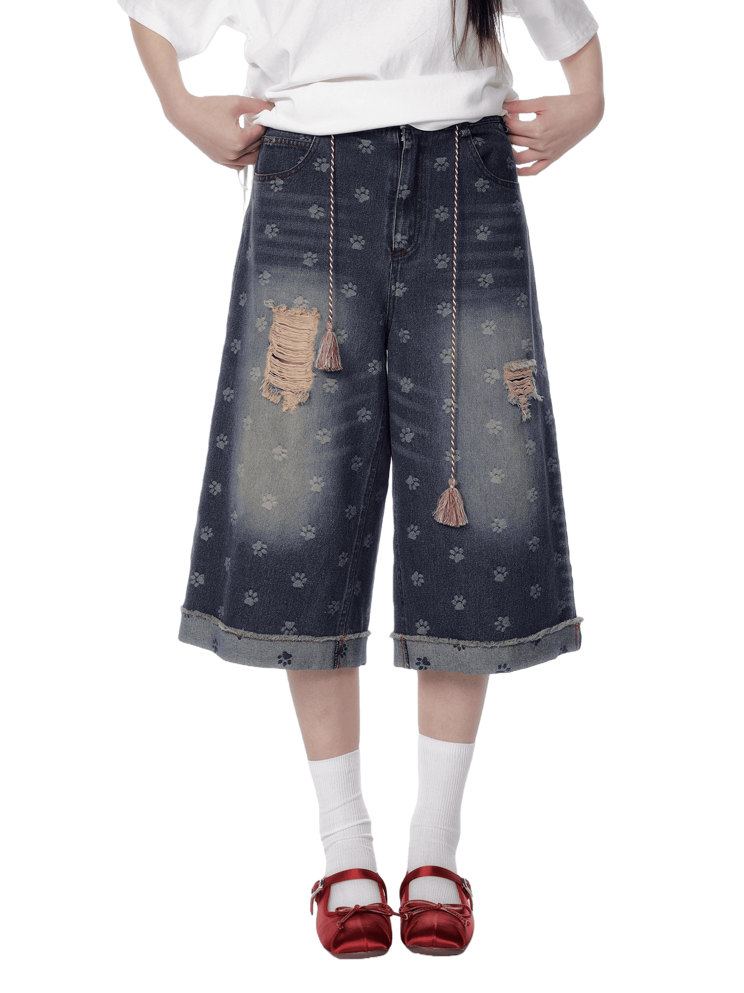 Vintage Washed Cropped Denim Jeans