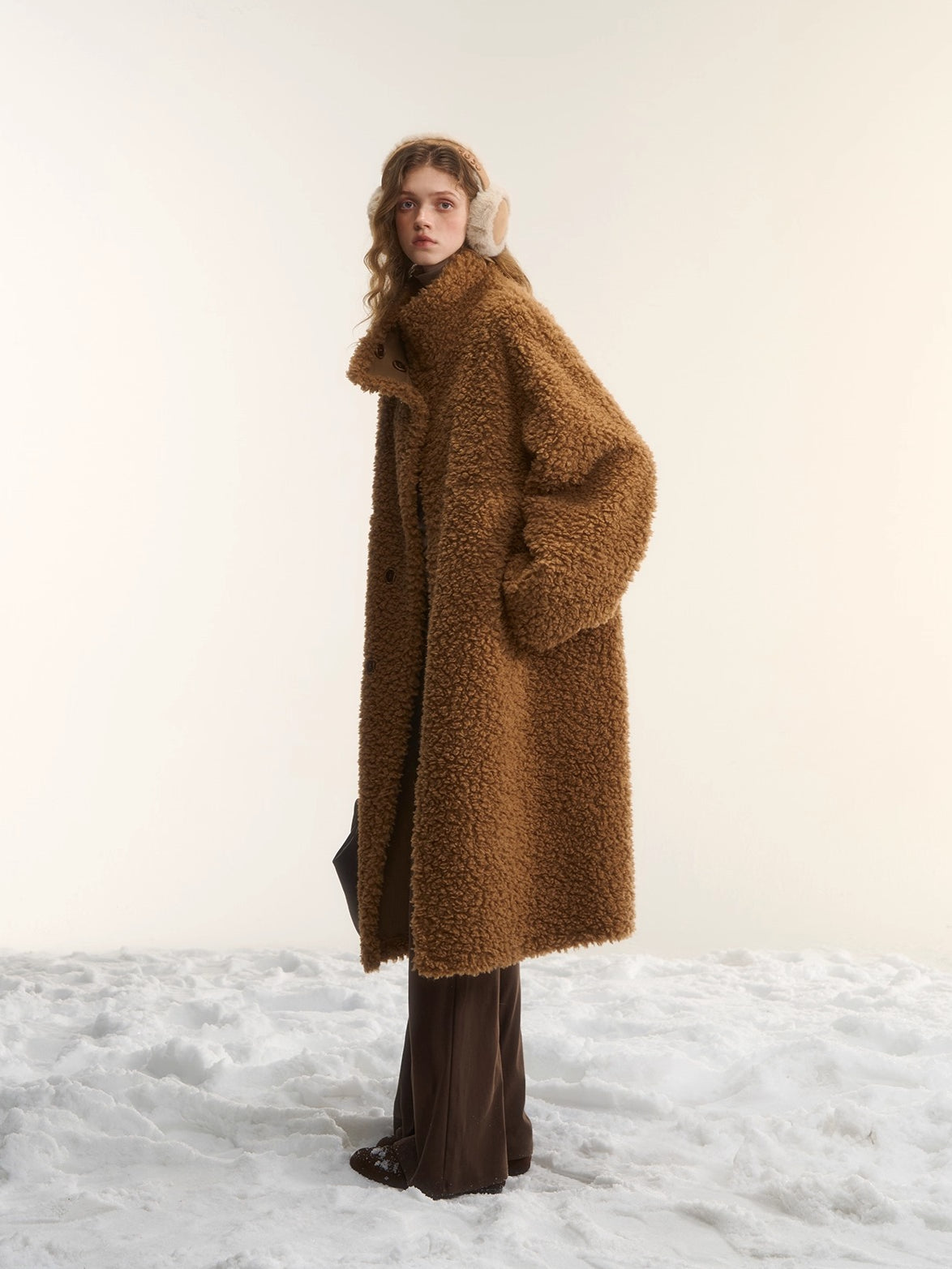 Shearling-Style Panelled Mid-Length Coat