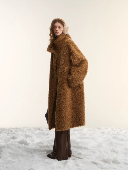 Shearling-Style Panelled Mid-Length Coat