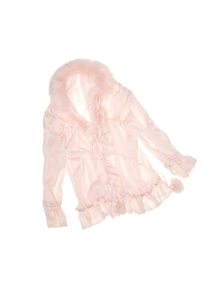 Chiffon and Fur Panel Shirt