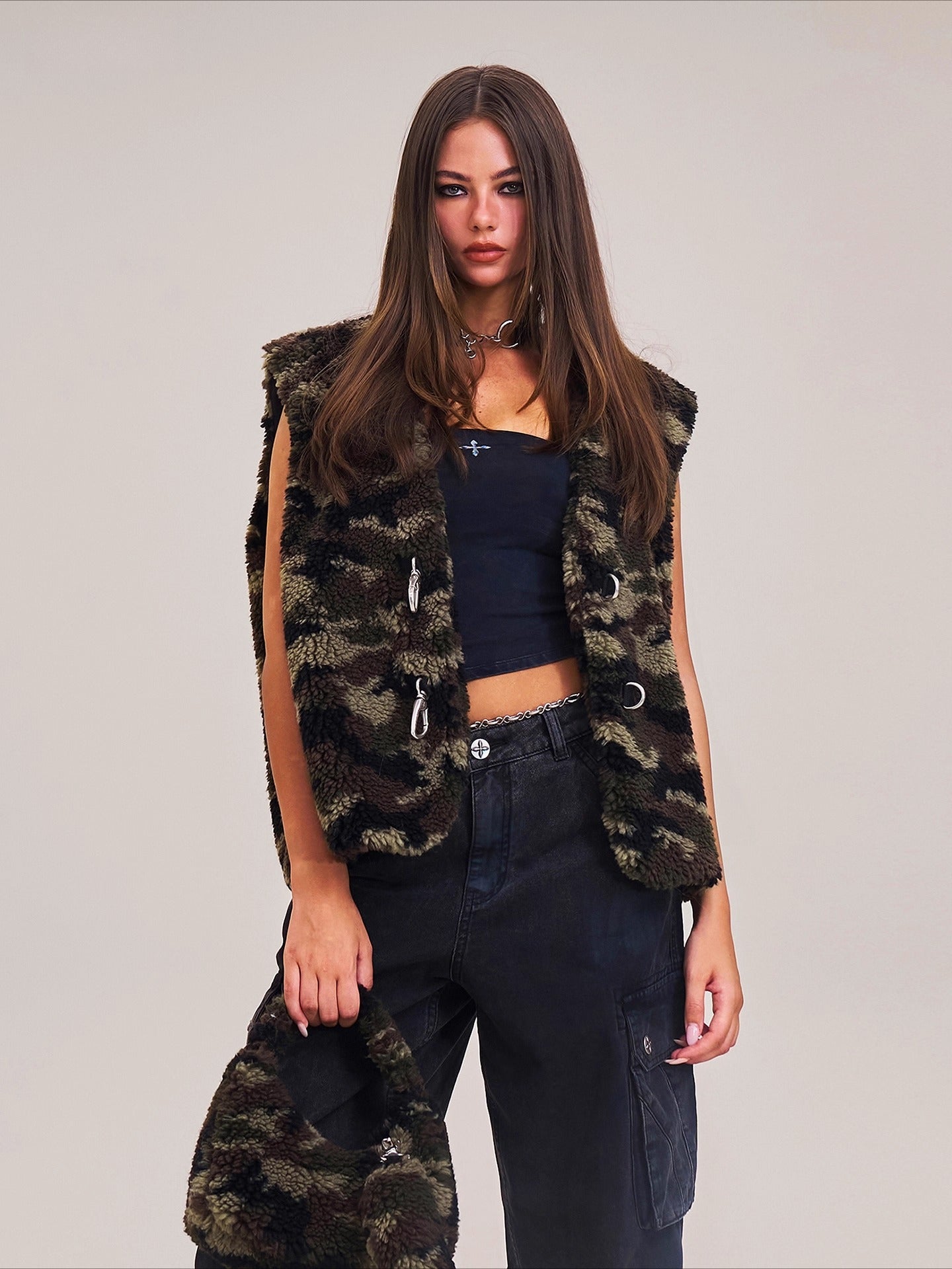 Cross Relic Oversized Faux Fur Vest