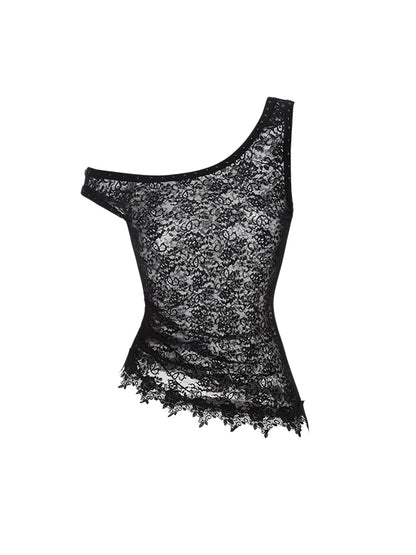 Black &amp; White Asymmetric Lace Layered Tank Top