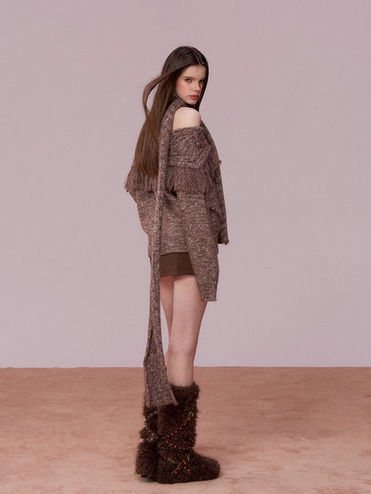 Fringe Knit Sweater &amp; Scarf Set