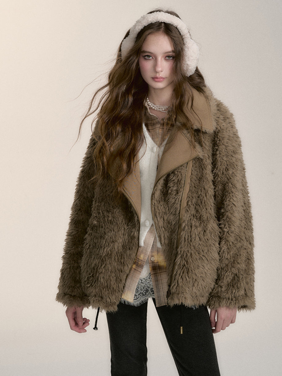 Thickened Furry Lapel Two-Way Wear Warm Coat