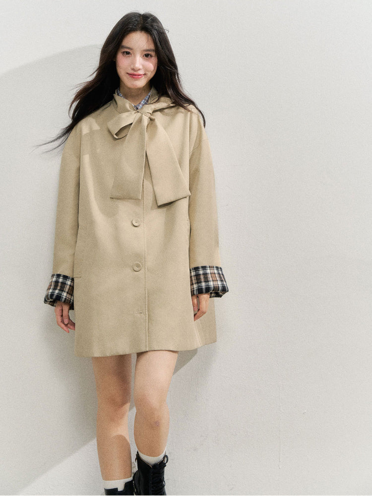 Khaki Bow Trench Coat - CHINASQUAD