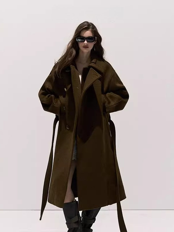 Waist-Defining Silhouette Stand-Collar Wool Coat