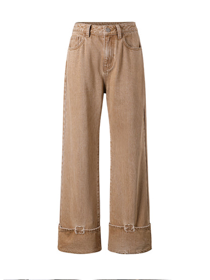 Embroidered Wide-Legged Flared Denim Pants