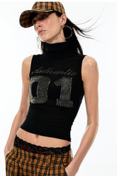 Black & White High-Neck Mesh Sleeveless T-Shirt - CHINASQUAD