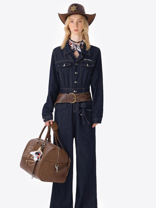 Denim Jumpsuit Straight-Leg Street Style