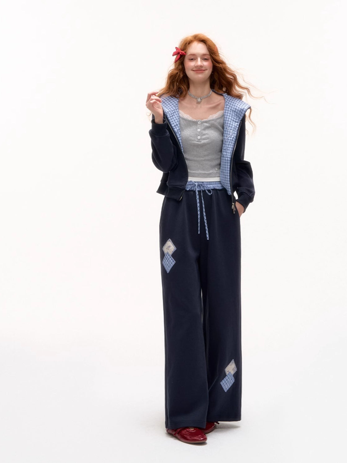 Plaid Patchwork Hoodie &amp; Sweatpants Set