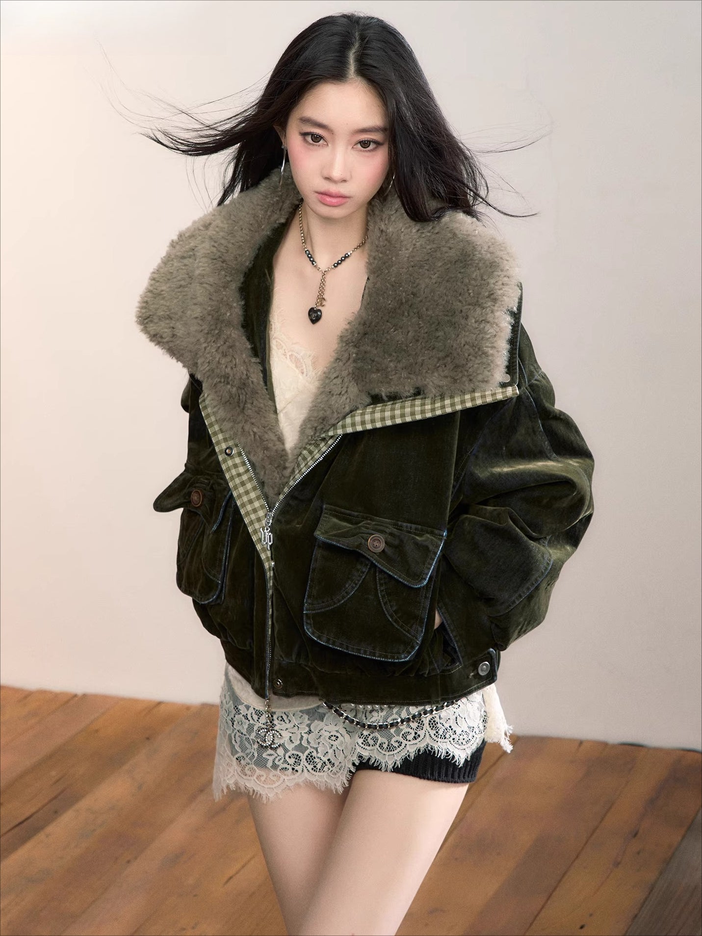 Velvet Fusion Oversized Faux Fur Down Jacket