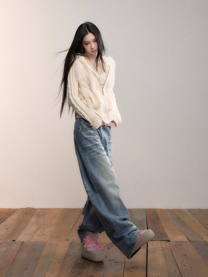 Washed Straight-Leg Denim Pants