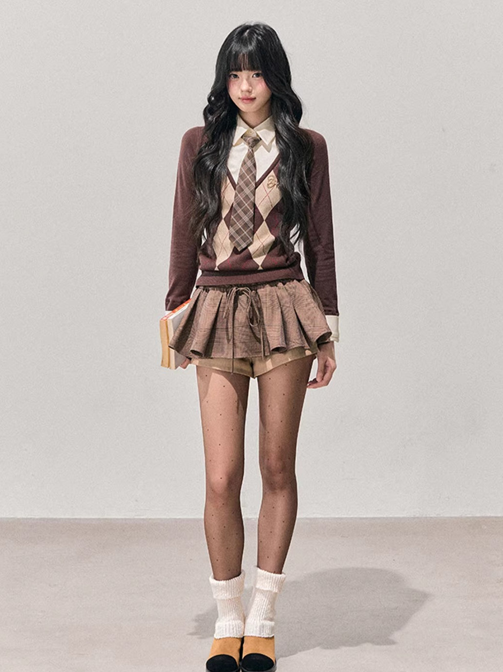 Two-in-One American Argyle Knit Sweater