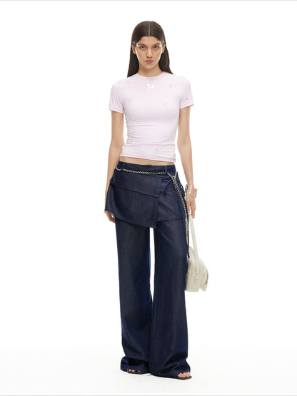Layered Lyocell Denim Wide-Leg Trousers