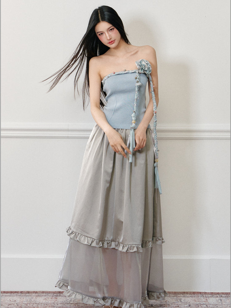 Organza Ruffle Midi Skirt